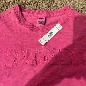 PINK Victoria's Secret Bright Pink Crewneck Sweatshirt with Applique